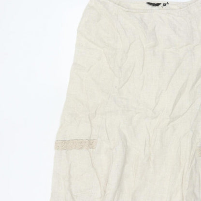 George Women Ivory UK 14 Pure Linen Peasant Long Lace Ruffle Skirt