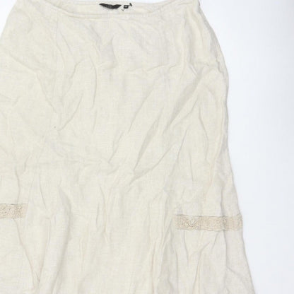 George Women Ivory UK 14 Pure Linen Peasant Long Lace Ruffle Skirt