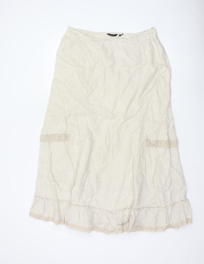 George Women Ivory UK 14 Pure Linen Peasant Long Lace Ruffle Skirt
