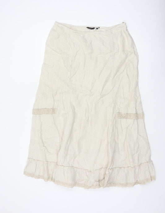 George Women Ivory UK 14 Pure Linen Peasant Long Lace Ruffle Skirt