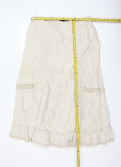 George Women Ivory UK 14 Pure Linen Peasant Long Lace Ruffle Skirt