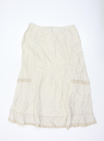 George Women Ivory UK 14 Pure Linen Peasant Long Lace Ruffle Skirt