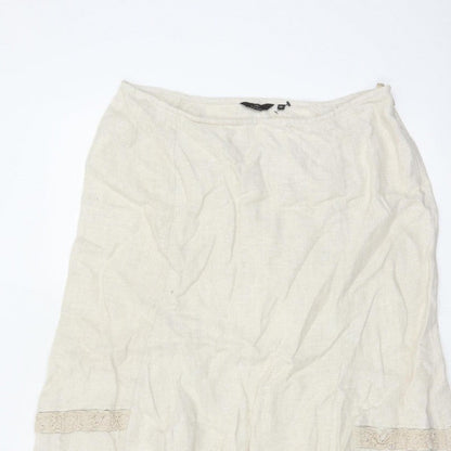 George Women Ivory UK 14 Pure Linen Peasant Long Lace Ruffle Skirt