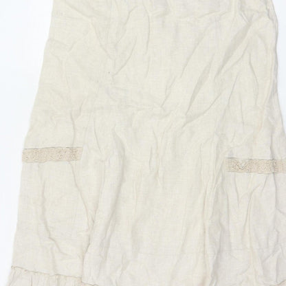 George Women Ivory UK 14 Pure Linen Peasant Long Lace Ruffle Skirt