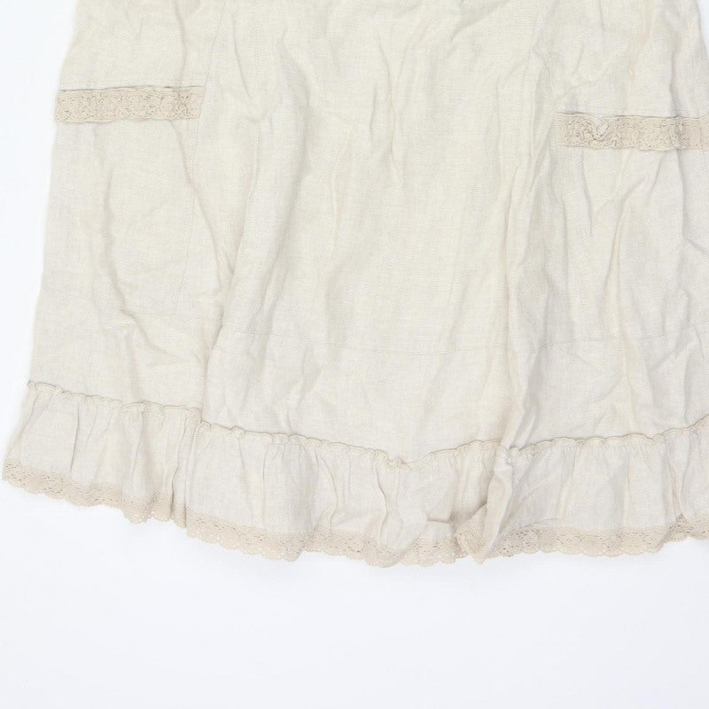George Women Ivory UK 14 Pure Linen Peasant Long Lace Ruffle Skirt