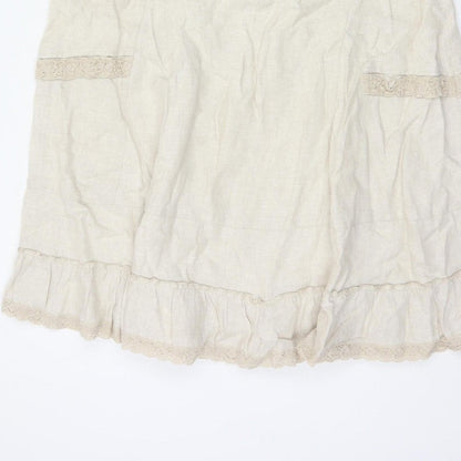 George Women Ivory UK 14 Pure Linen Peasant Long Lace Ruffle Skirt