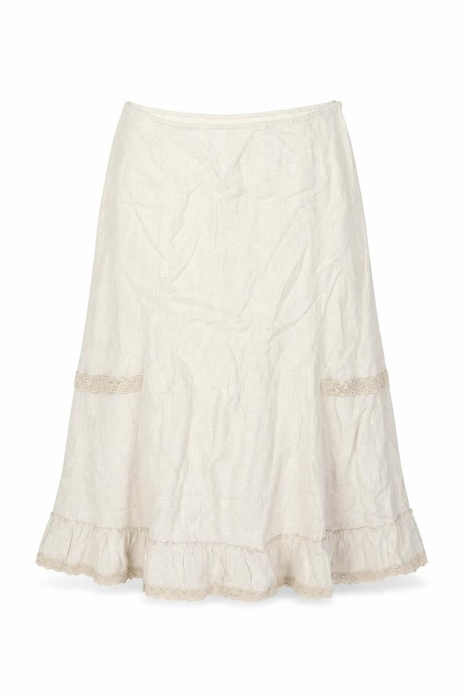 George Women Ivory UK 14 Pure Linen Peasant Long Lace Ruffle Skirt