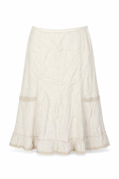 George Women Ivory UK 14 Pure Linen Peasant Long Lace Ruffle Skirt