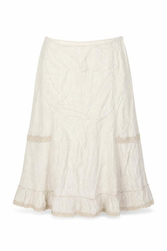 George Women Ivory UK 14 Pure Linen Peasant Long Lace Ruffle Skirt