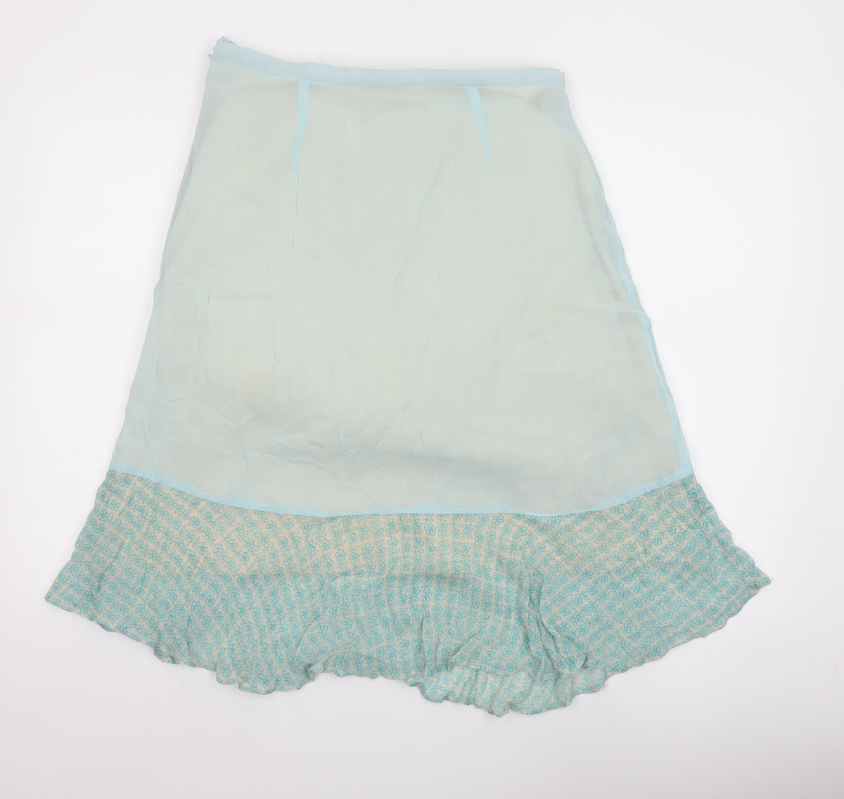 Fransa Women Blue UK 10 A-Line Floral Beaded Ruffle Knee Skirt