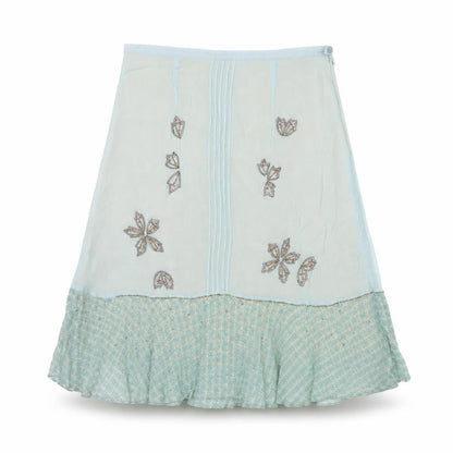 Fransa Women Blue UK 10 A-Line Floral Beaded Ruffle Knee Skirt