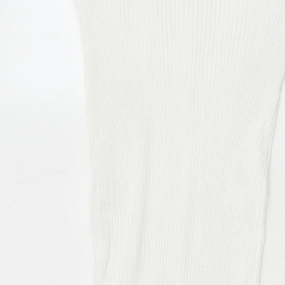 Zara Women White L Ribbed Knit Long Pencil Skirt Stretch