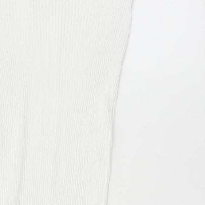 Zara Women White L Ribbed Knit Long Pencil Skirt Stretch