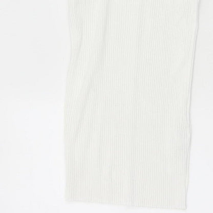Zara Women White L Ribbed Knit Long Pencil Skirt Stretch