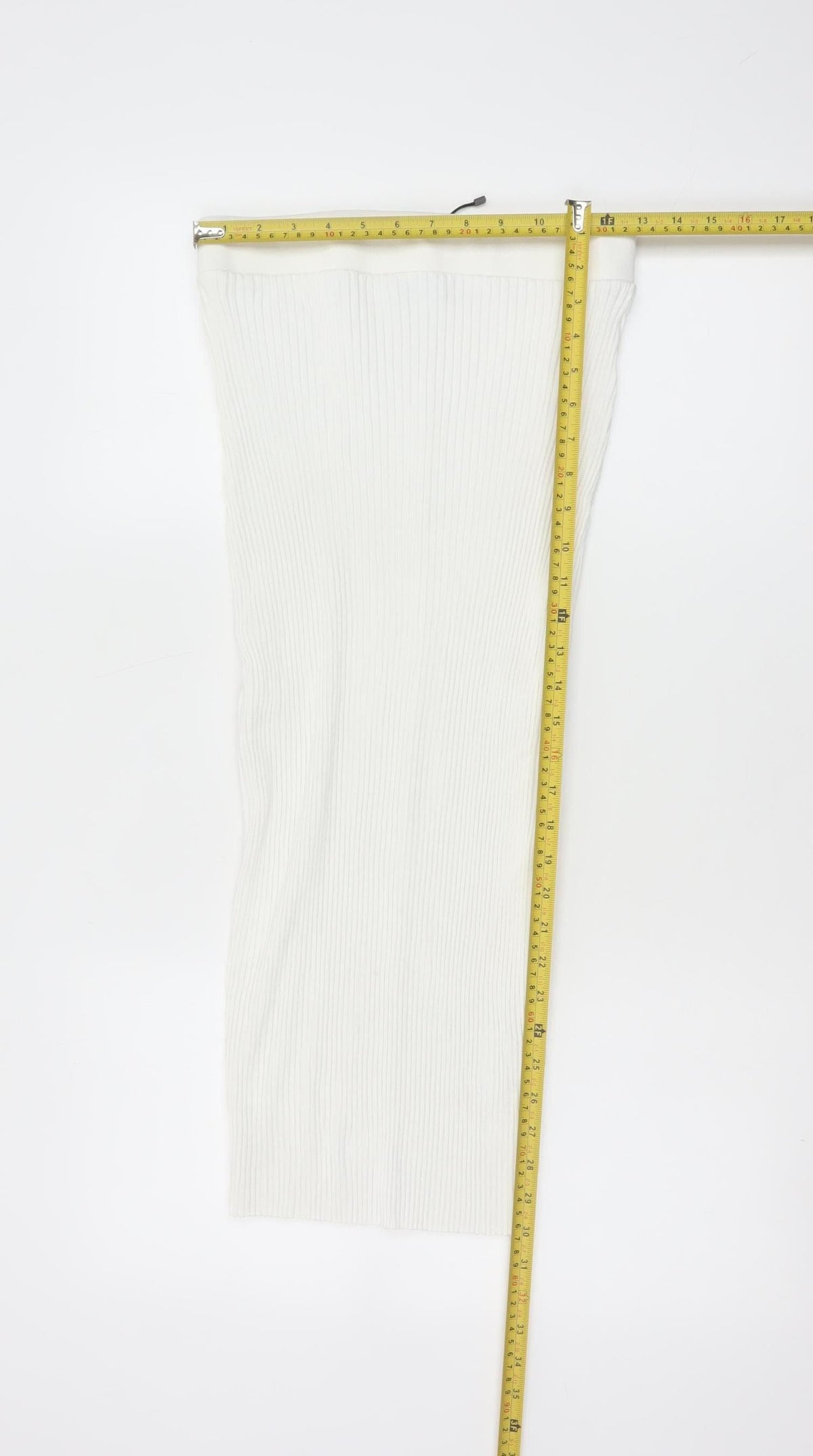 Zara Women White L Ribbed Knit Long Pencil Skirt Stretch