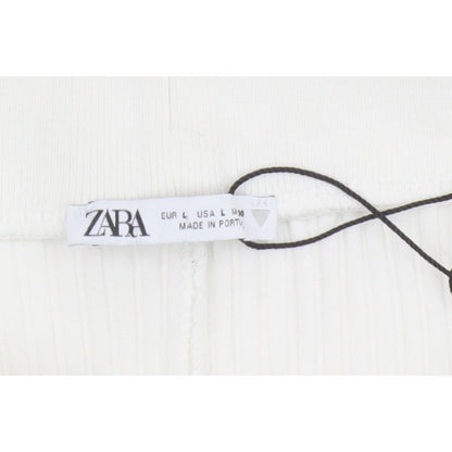 Zara Women White L Ribbed Knit Long Pencil Skirt Stretch