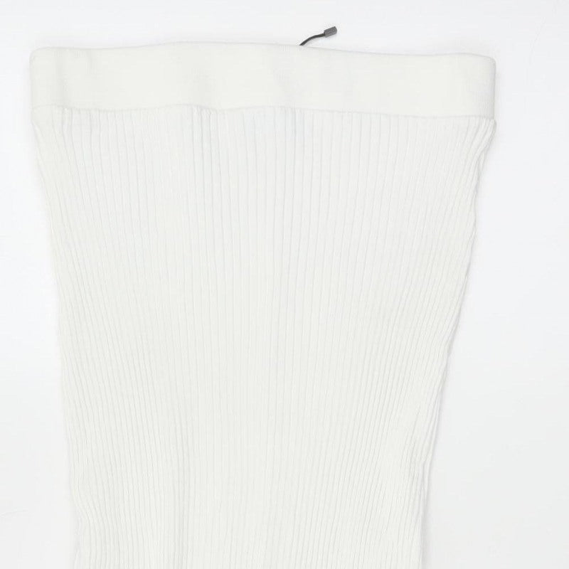 Zara Women White L Ribbed Knit Long Pencil Skirt Stretch
