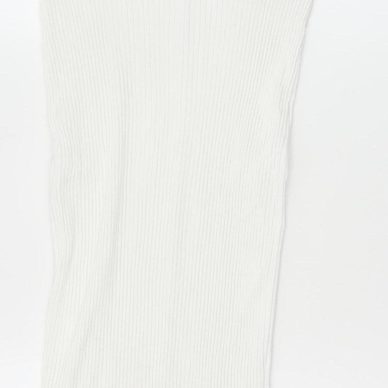 Zara Women White L Ribbed Knit Long Pencil Skirt Stretch
