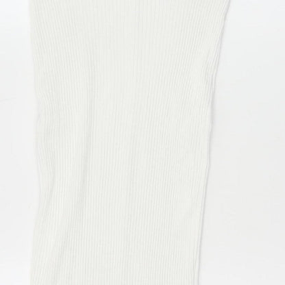 Zara Women White L Ribbed Knit Long Pencil Skirt Stretch