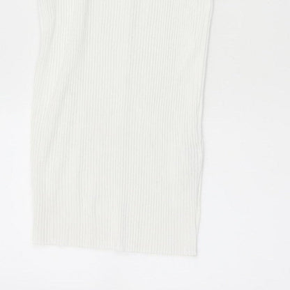 Zara Women White L Ribbed Knit Long Pencil Skirt Stretch