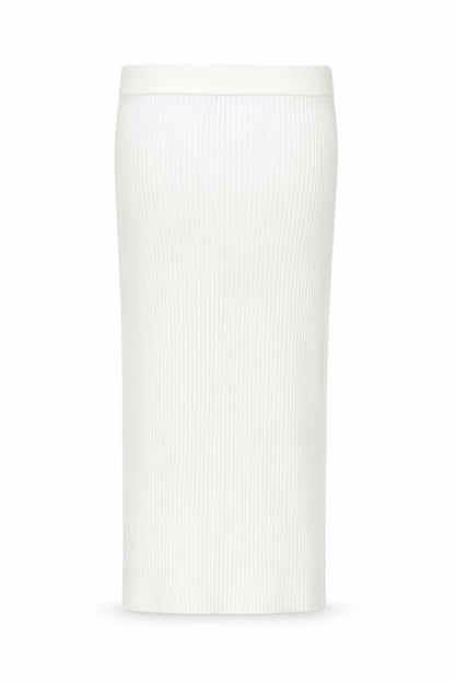 Zara Women White L Ribbed Knit Long Pencil Skirt Stretch