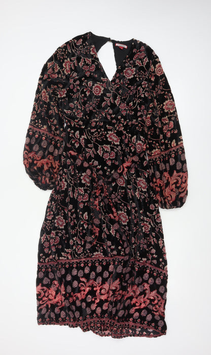 Joe Browns Women Black Floral Velvet Midi Fit & Flare Dress UK 10 Petite