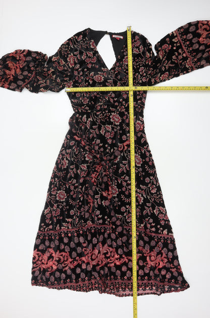 Joe Browns Women Black Floral Velvet Midi Fit & Flare Dress UK 10 Petite