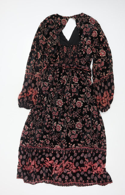 Joe Browns Women Black Floral Velvet Midi Fit & Flare Dress UK 10 Petite