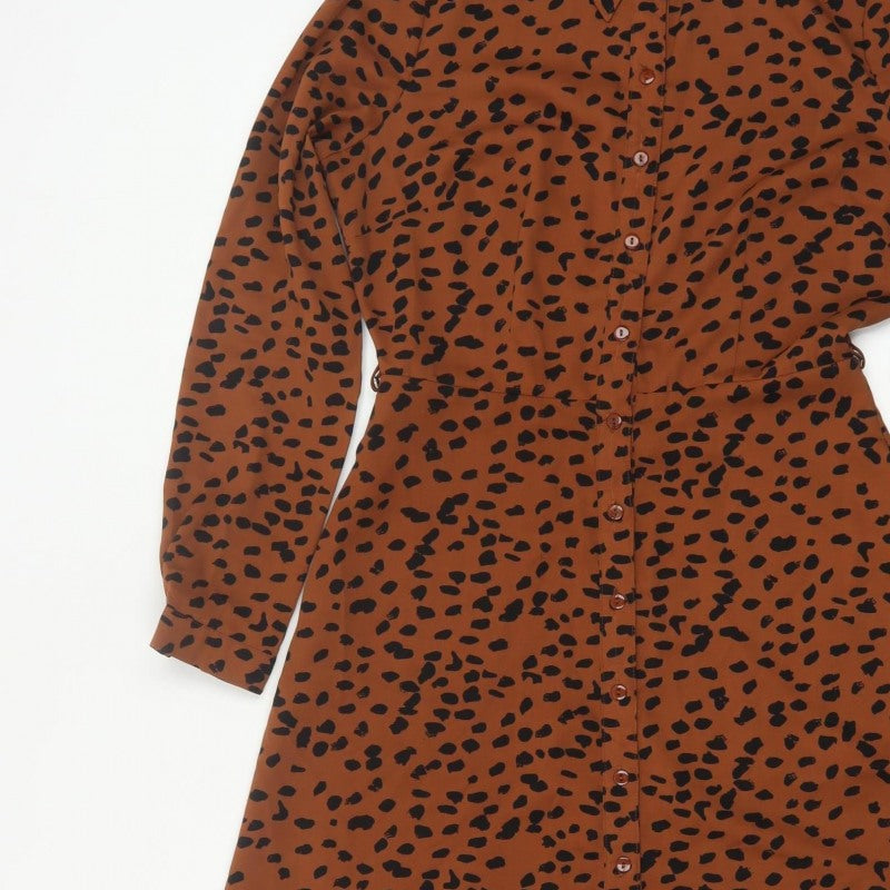 Sugarhill Brighton Women Brown Leopard Print UK 8 Midi Shirt Dress