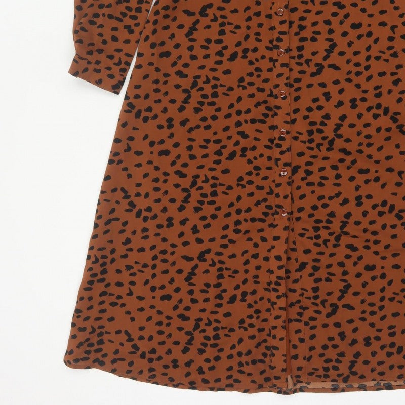 Sugarhill Brighton Women Brown Leopard Print UK 8 Midi Shirt Dress
