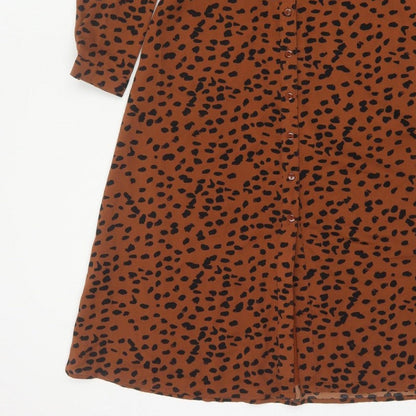 Sugarhill Brighton Women Brown Leopard Print UK 8 Midi Shirt Dress