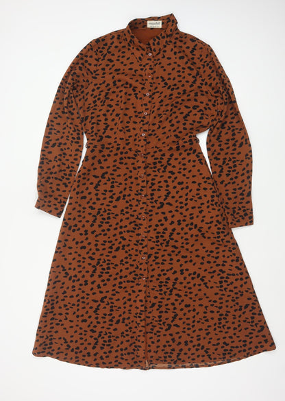 Sugarhill Brighton Women Brown Leopard Print UK 8 Midi Shirt Dress
