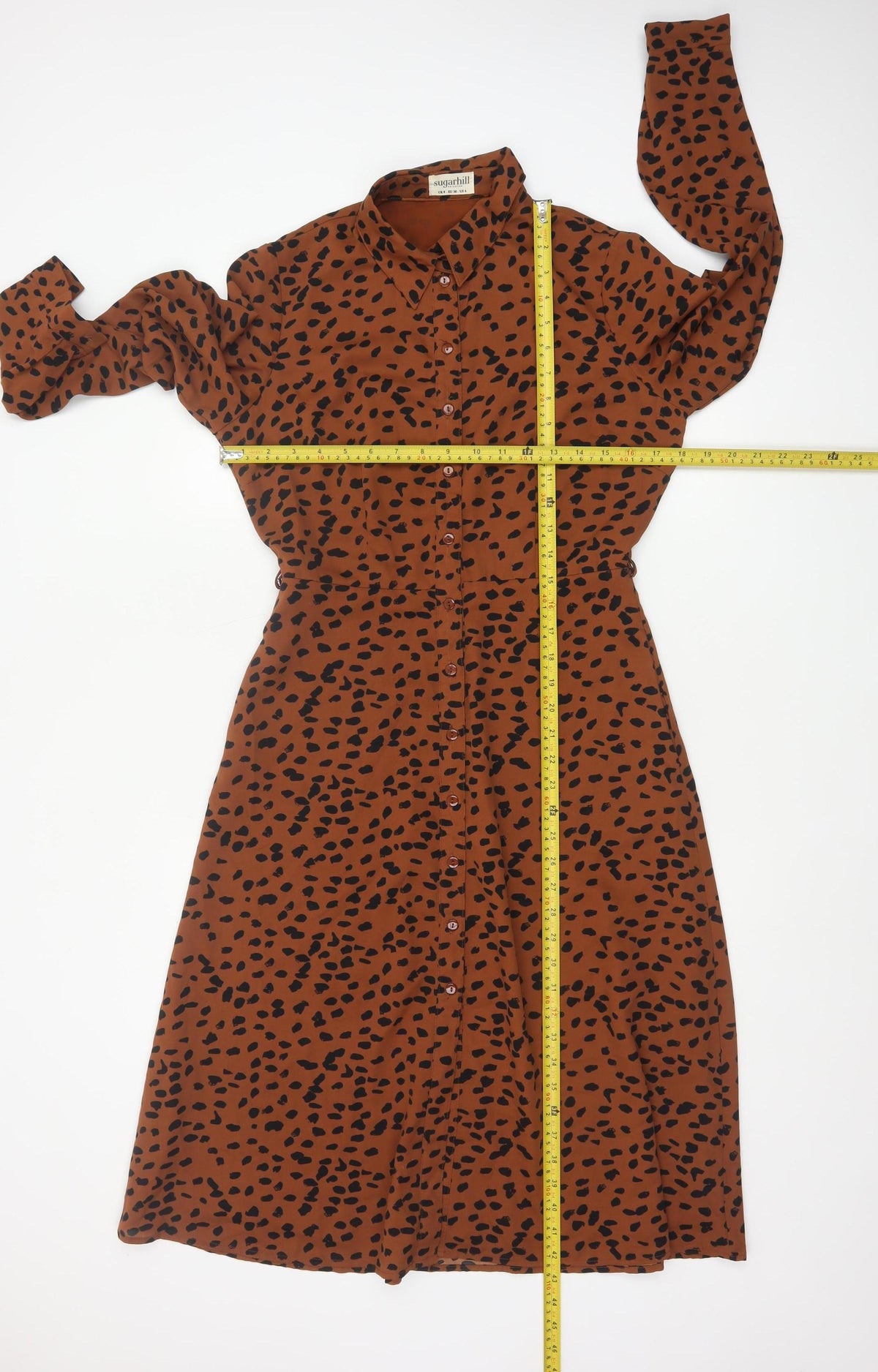 Sugarhill Brighton Women Brown Leopard Print UK 8 Midi Shirt Dress