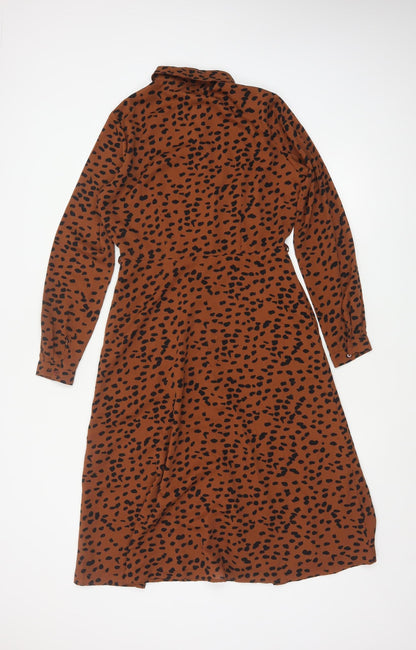 Sugarhill Brighton Women Brown Leopard Print UK 8 Midi Shirt Dress