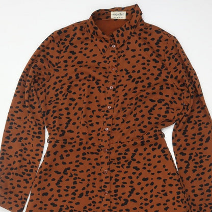 Sugarhill Brighton Women Brown Leopard Print UK 8 Midi Shirt Dress