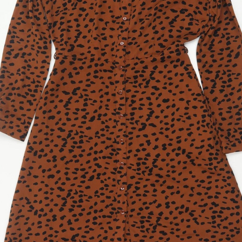 Sugarhill Brighton Women Brown Leopard Print UK 8 Midi Shirt Dress