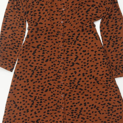 Sugarhill Brighton Women Brown Leopard Print UK 8 Midi Shirt Dress