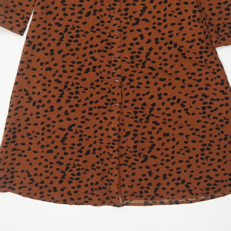 Sugarhill Brighton Women Brown Leopard Print UK 8 Midi Shirt Dress