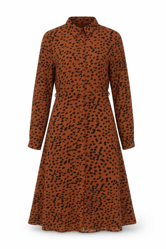 Sugarhill Brighton Women Brown Leopard Print UK 8 Midi Shirt Dress