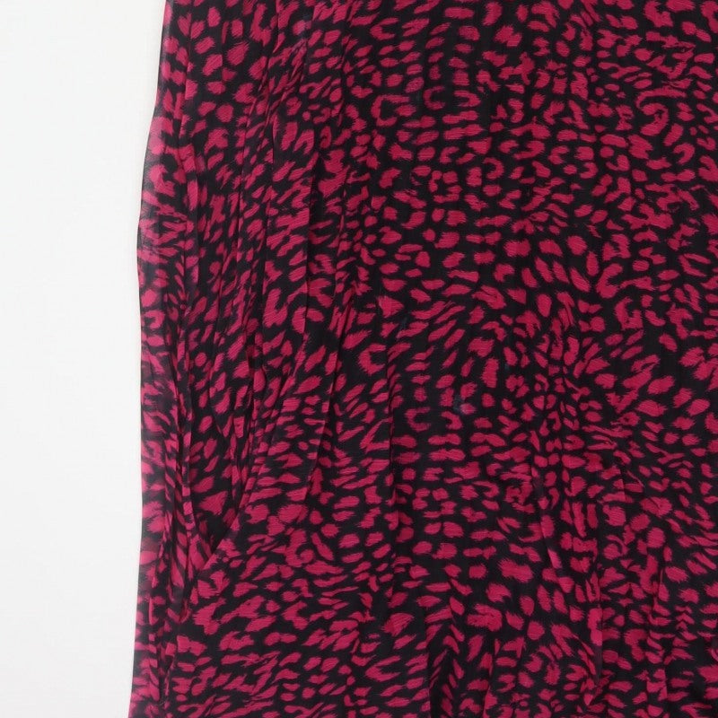 Warehouse Women Pink Leopard Print Midi Fit & Flare Dress UK 12