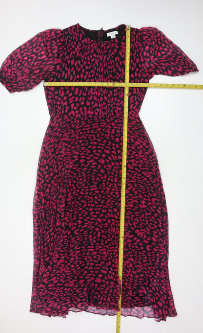 Warehouse Women Pink Leopard Print Midi Fit & Flare Dress UK 12