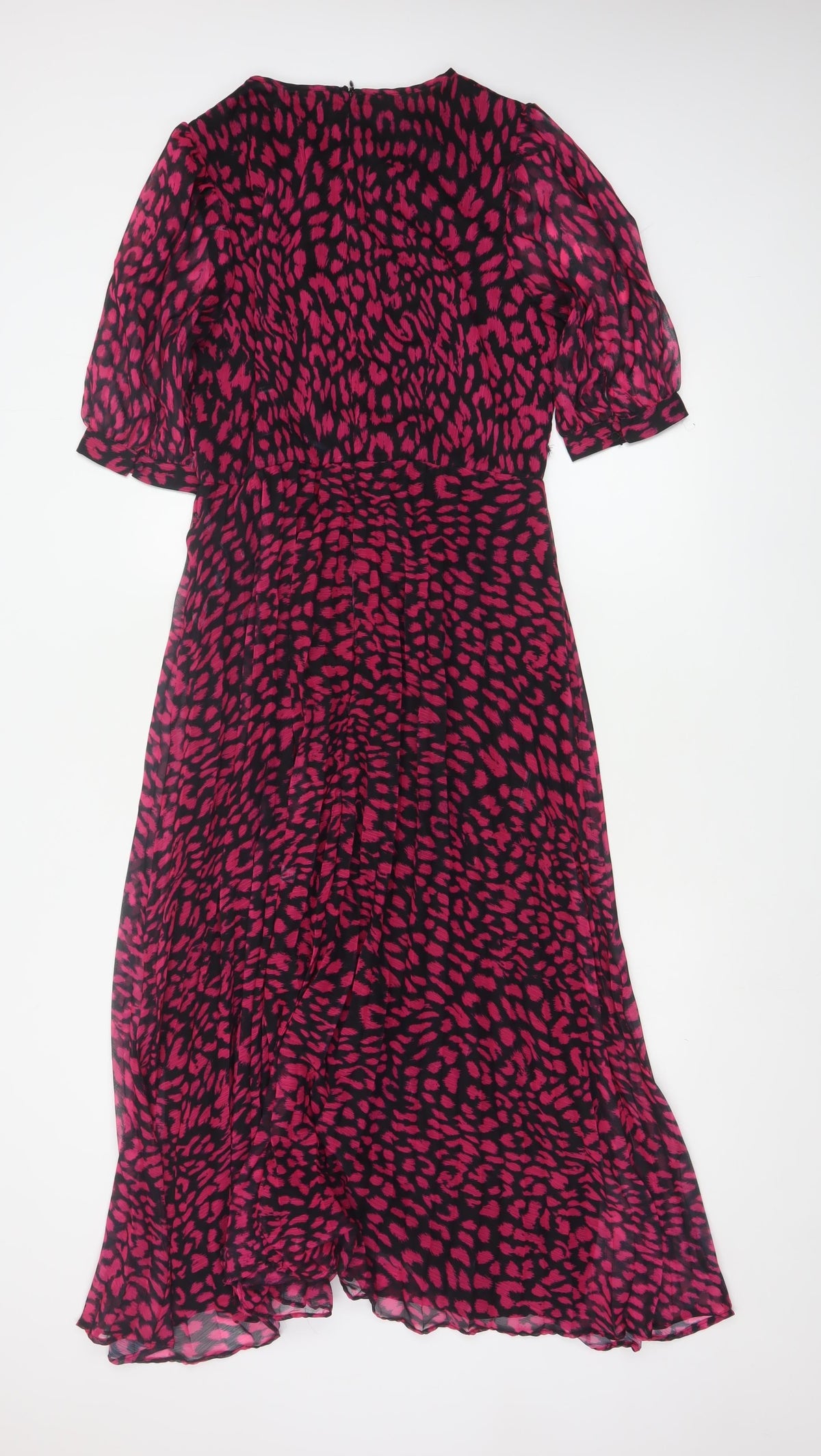 Warehouse Women Pink Leopard Print Midi Fit & Flare Dress UK 12