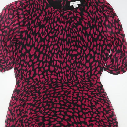 Warehouse Women Pink Leopard Print Midi Fit & Flare Dress UK 12