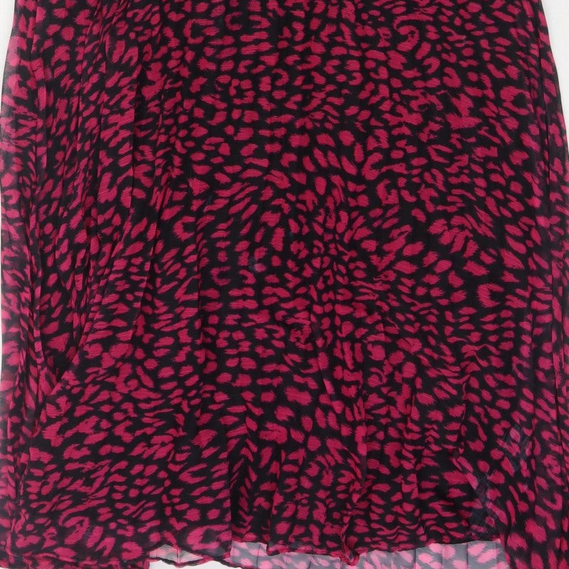 Warehouse Women Pink Leopard Print Midi Fit & Flare Dress UK 12