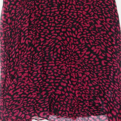 Warehouse Women Pink Leopard Print Midi Fit & Flare Dress UK 12