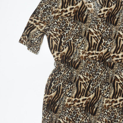 Simply Be Women’s Brown Animal Print Long V-Neck Dress Size 18