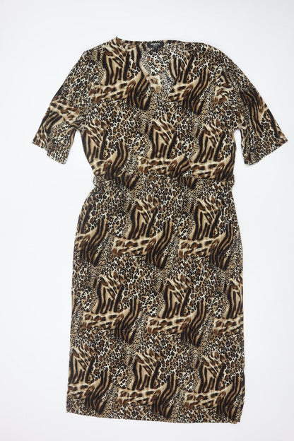Simply Be Women’s Brown Animal Print Long V-Neck Dress Size 18
