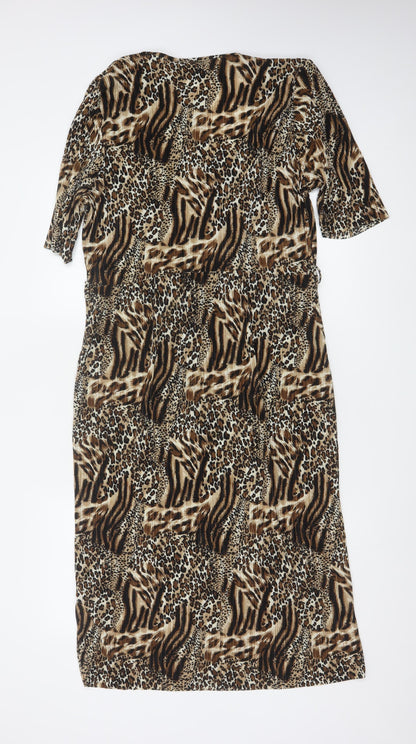 Simply Be Women’s Brown Animal Print Long V-Neck Dress Size 18