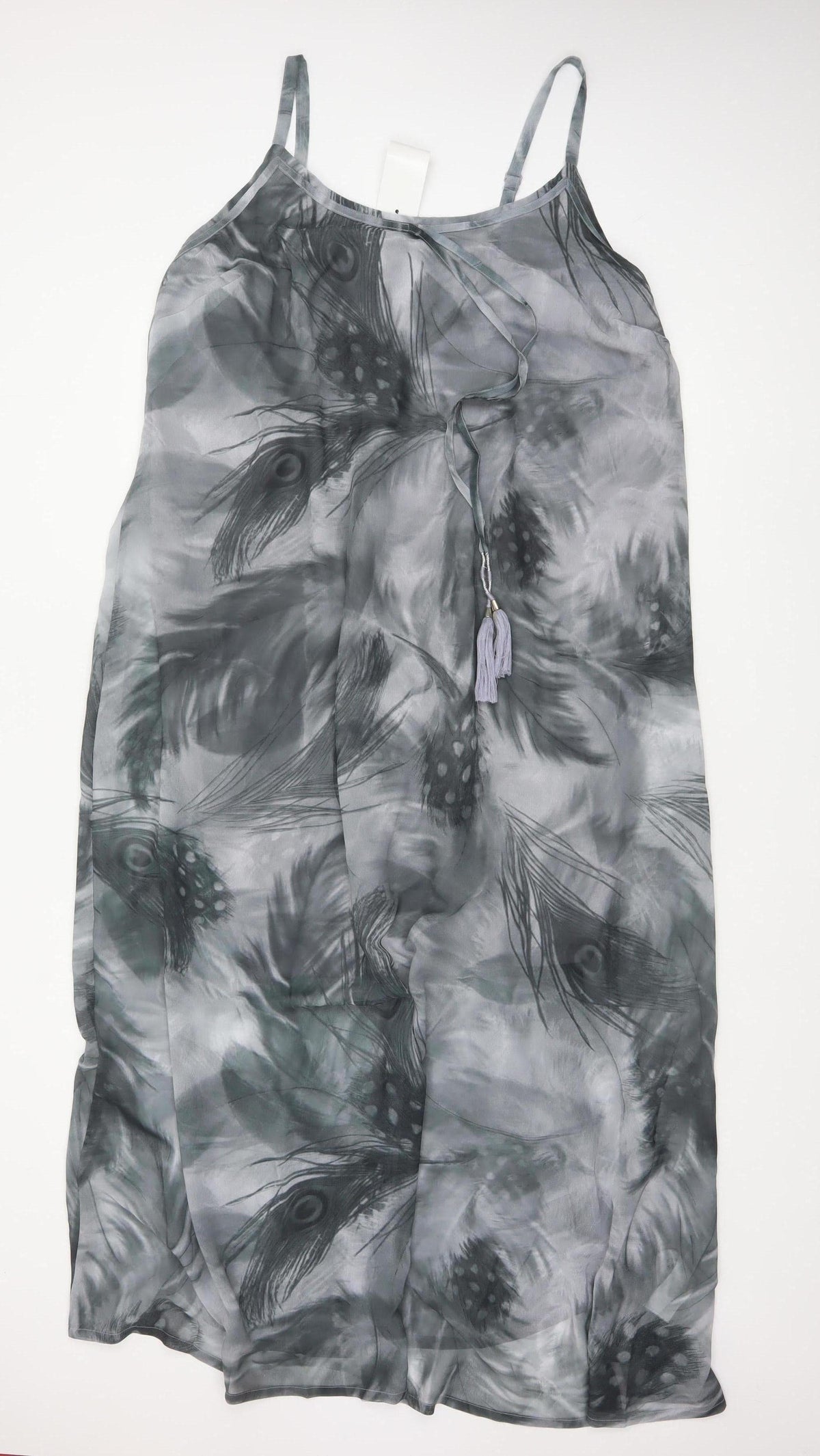Joanna Hope Women’s Grey UK 20 Midi Chiffon Feather Print Slip Dress