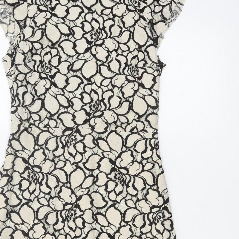H&M Women Ivory Black Floral Lace Sheath Dress UK 6 Wedding Party